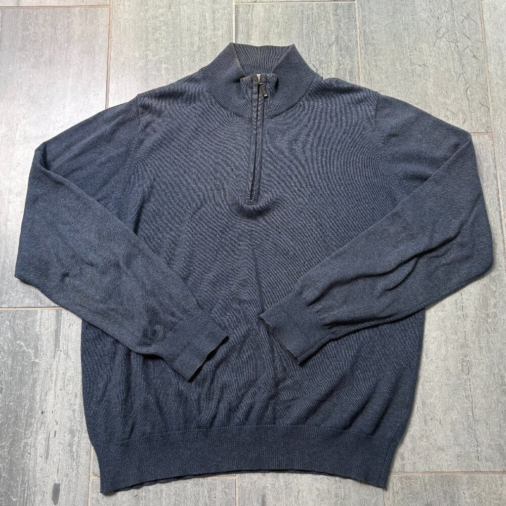 L.L. Bean Cashmere Blend 1/4 Zip Mock Neck Pullover Sweater Blue Gray Size Small